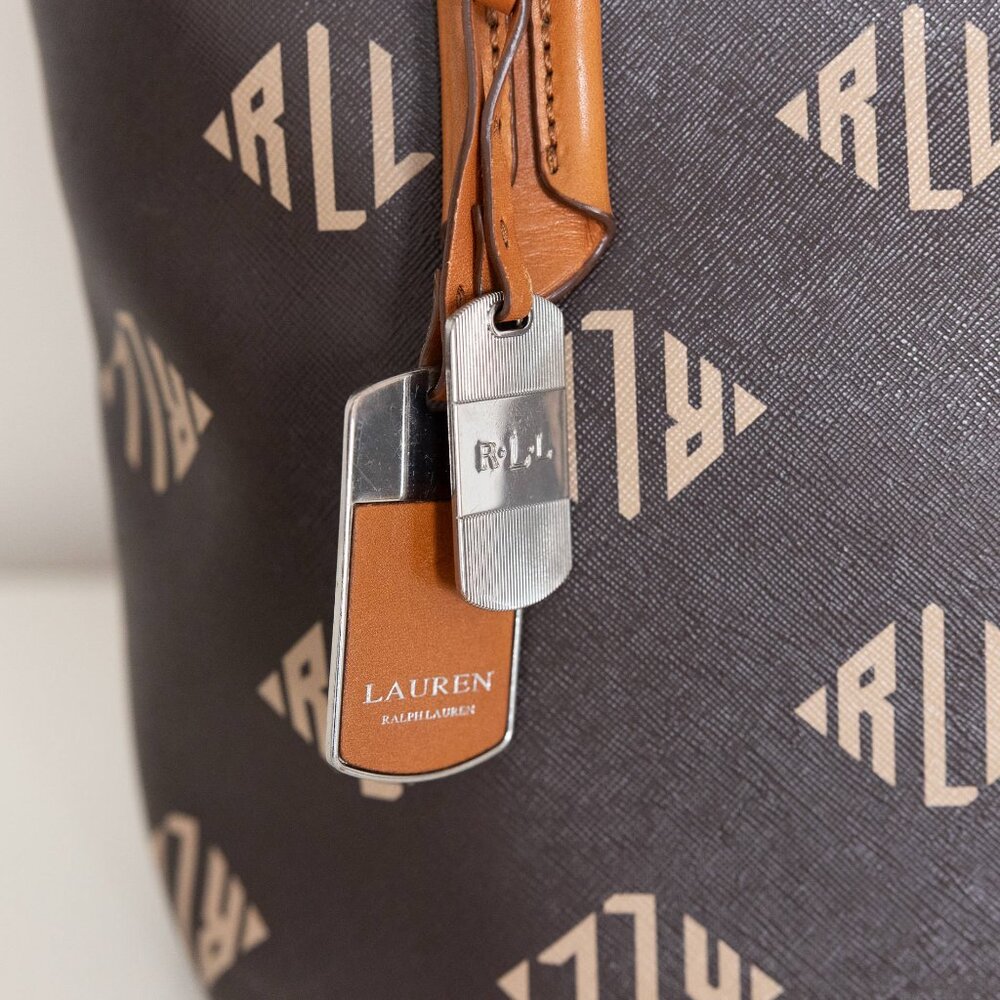 Lauren Ralph Lauren Brown Monogram Tote Bag Shopper Purse Handbag - Picture 2 of 11